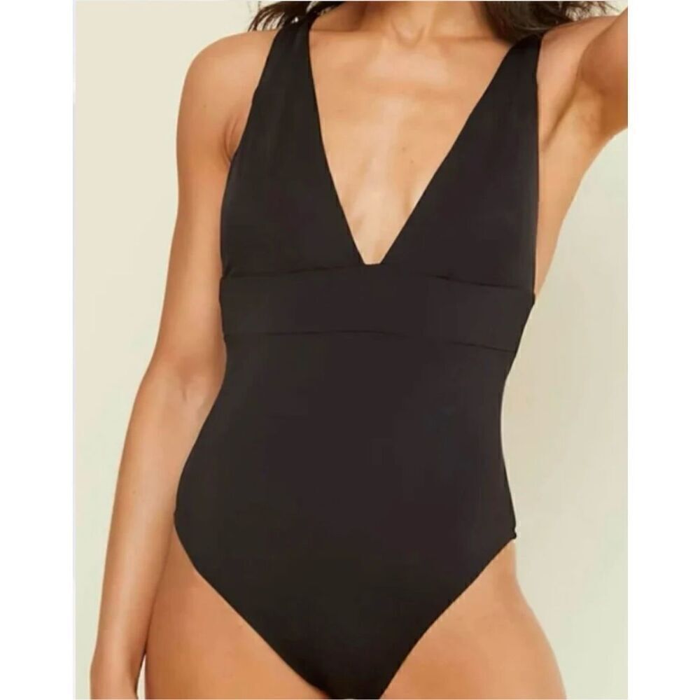 Andie Black Deep V One-Piece Swimsuit